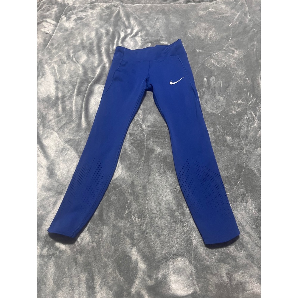 Nike Dri-FIT Women Royal Blue Running Leggings Perforated Tights Small